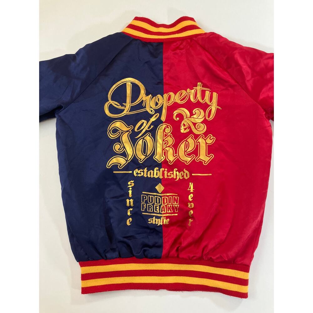 Suicide Squad Property of Joker Bomber Jacket Red Blue Gold DC Comics
